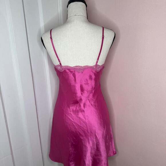 Vintage Hot Pink Satin Lace Trim Slip Dress, Size Small - Y2K Fairycore - Picture 4 of 5